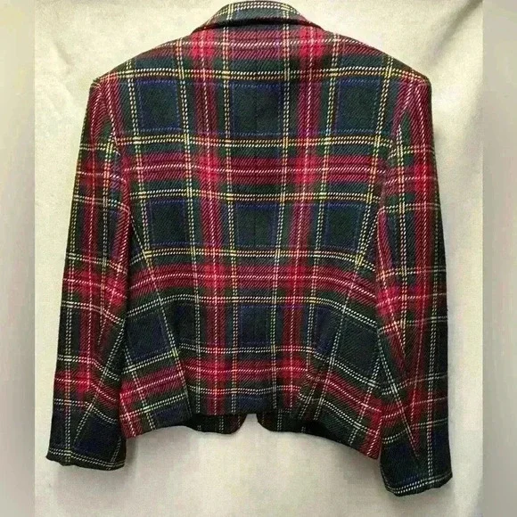 Jones New York Vintage 100% Wool Women’s Size 16 Red Tartan Plaid Blazer Jacket - Picture 2 of 6